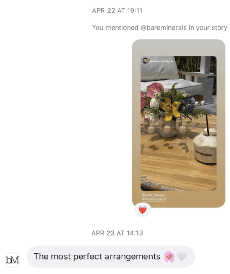 Instagram DM from bareMinerals: 'The most perfect arrangements'
