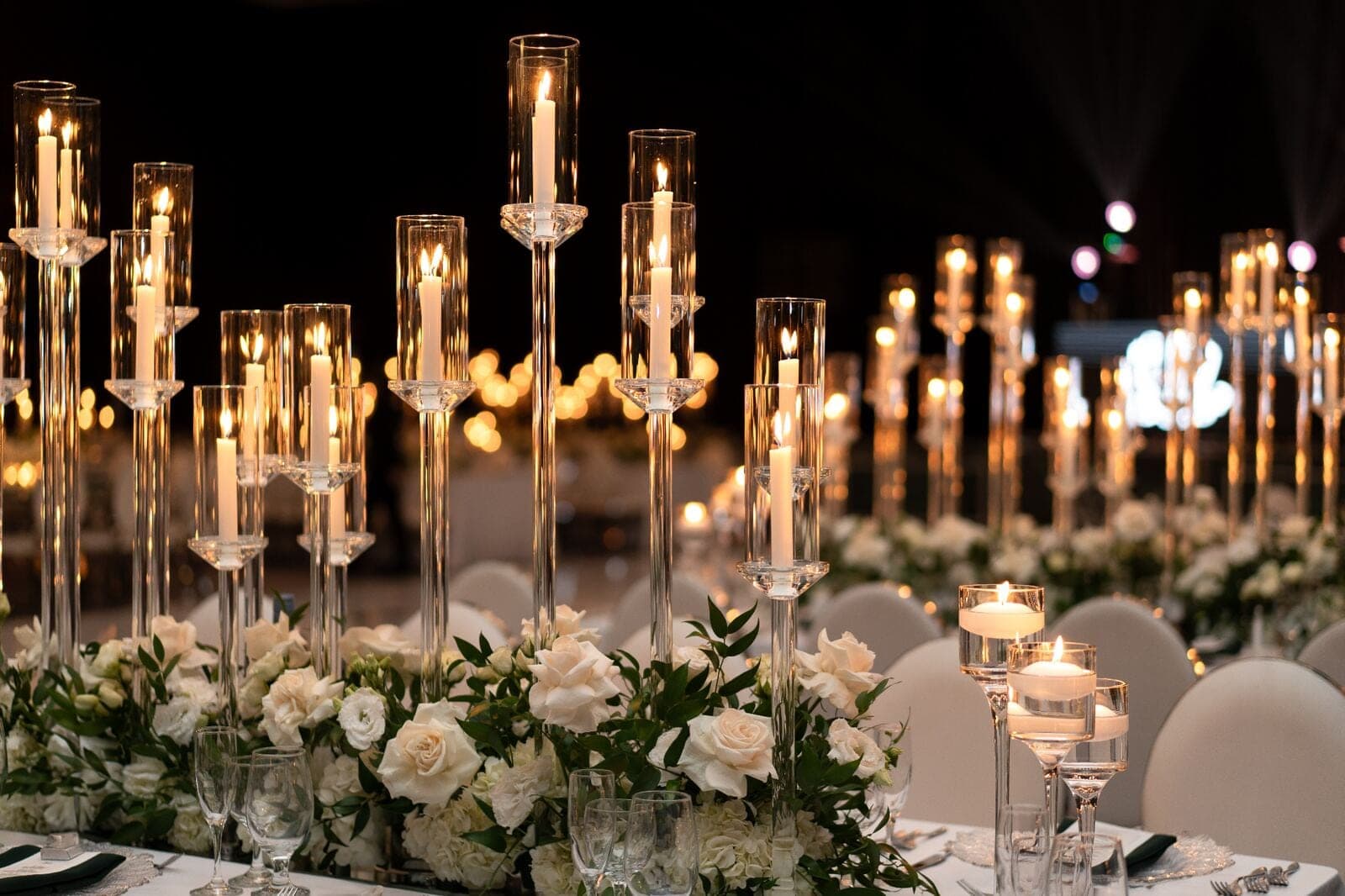 crystal candelabra wedding centerpiece with garden roses miami tablescape