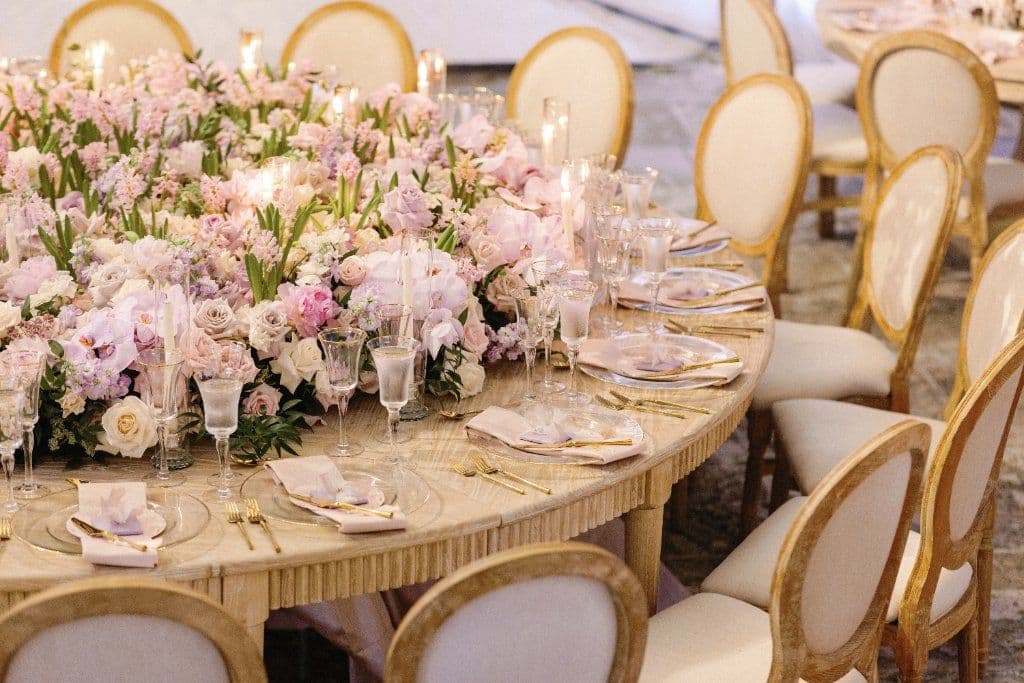 Grand floral installation at Vizcaya Museum wedding ceremony in Coconut Grove